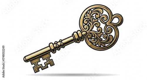 Illustration of an ornate golden key, the key is a symbol of access, opportunity, and unlocking potential