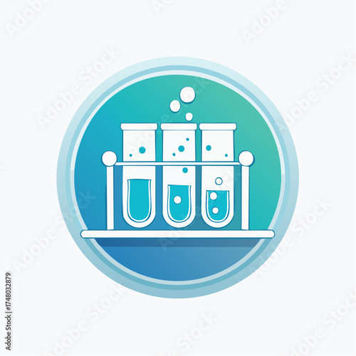 A scientific icon showing three bubbling test tubes with blue liquid in a laboratory rack.