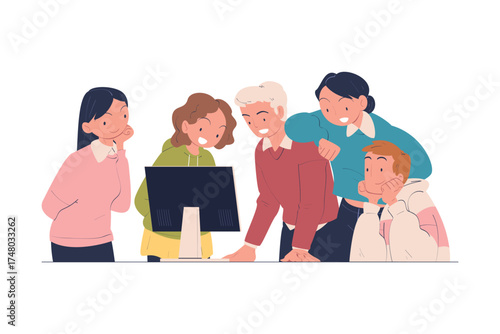 People Character Happy Looking at Something Celebrating Success and Victory Vector Illustration