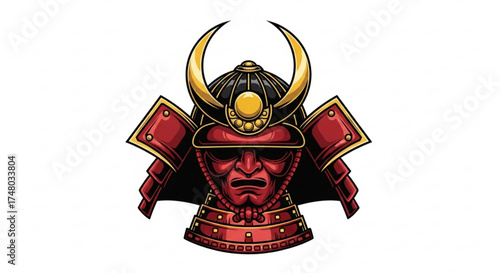 An intricate illustration of a samurai helmet, , embodying the spirit and tradition of the ancient japanese warrior culture