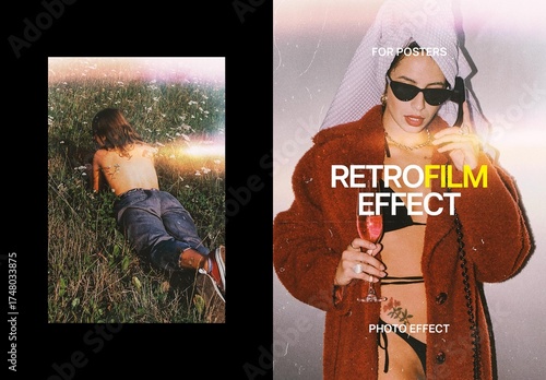Retro Film Poster Photo Effect Mockup