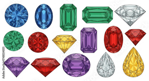 Collection of various gemstone, showcasing different cuts, colors, and shapes, ideal for jewelry design, and precious stone concepts