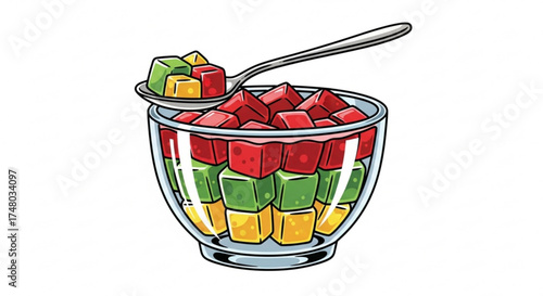 A bowl of colorful cubed turkish delight, showcasing a delightful dessert, a sweet treat for any occasion