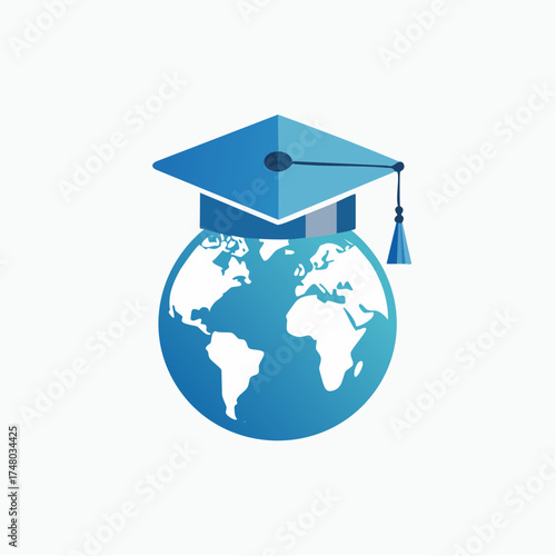 Illustration of a globe wearing a graduation cap, symbolizing global education and learning.