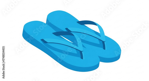 Isometric illustration of blue flip flops, perfect for summer vacation, beach, or casual footwear designs and promotions