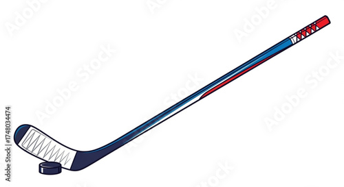 Illustration of a hockey stick and puck, ideal for sportsthemed designs, game promotions, and athletic equipment visuals