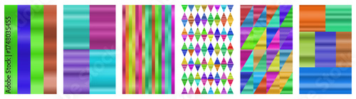 Radiant luminous glow gradient collage with brilliant geometric patterns, glowing stripe designs, vibrant chevron compositions, and illuminated color blocks for festival posters, nightlife branding, 