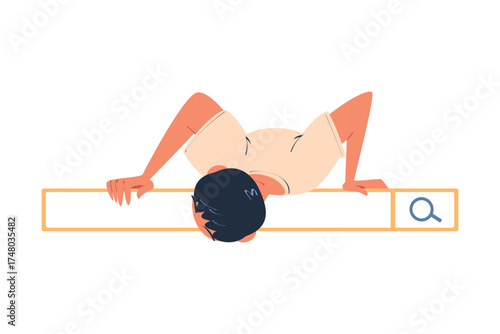 Man Character Looking for Information in Search Field Bar Vector Illustration