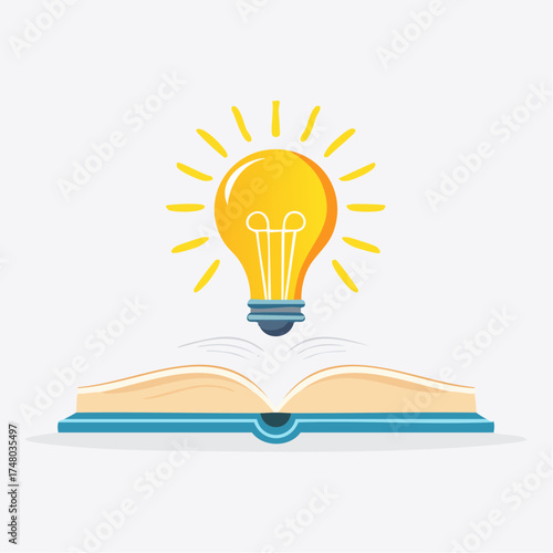 An open book with a glowing lightbulb above it, symbolizing knowledge and ideas.