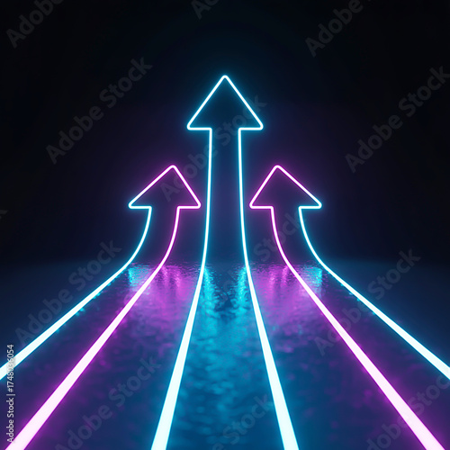 Ascending Neon Arrows A Striking Digital Illustration of Progress, Growth, and Forward Momentum