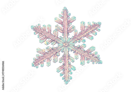 Isolated beautiful detailed snowflake, symmetrical six-sided crystal shape, festive theme