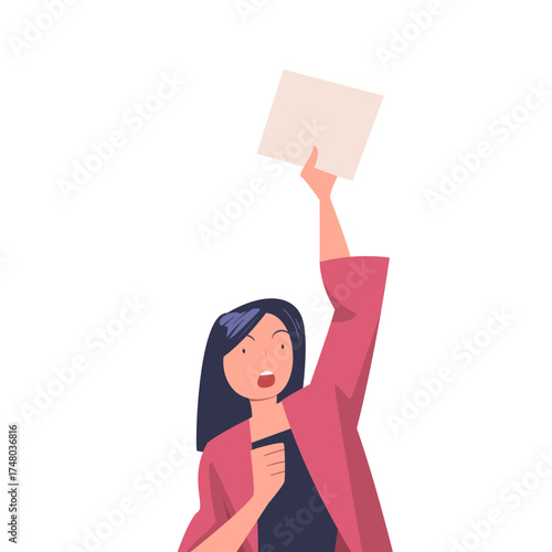 Woman Worker Protesting Participate in Public Demonstration and Rally Vector Illustration