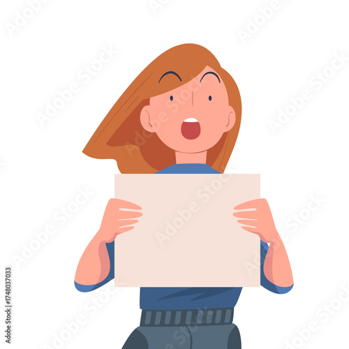 Woman Worker Protesting Participate in Public Demonstration and Rally Hold Banner Vector Illustration
