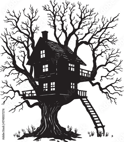 A treehouse. Hand drawn vector illustration