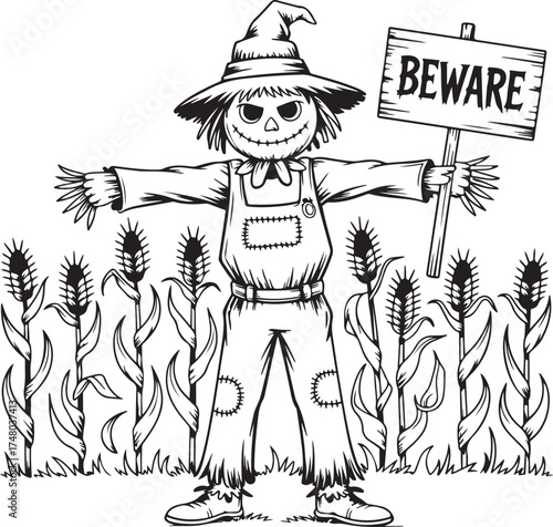 scarecrow Halloween coloring page design
