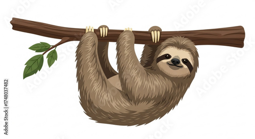 An adorable sloth hanging lazily from a tree branch, showcasing its relaxed and gentle nature, perfect for nature lovers