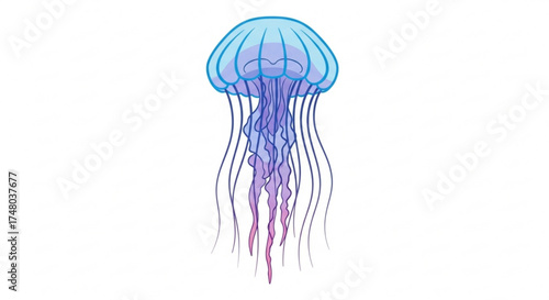 A mesmerizing jellyfish gracefully floats in the ocean, its translucent body glowing with vibrant colors, , a symbol of marine life