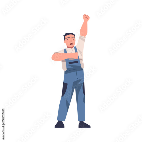 Man Worker Protesting Participate in Public Demonstration and Rally Vector Illustration