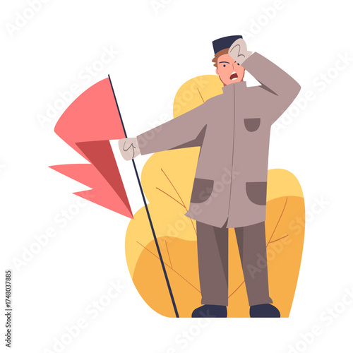Man Worker Protesting Participate in Public Demonstration and Rally Vector Illustration