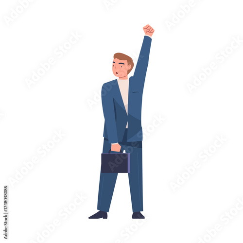 Man Office Worker Protesting Participate in Public Demonstration and Rally Vector Illustration