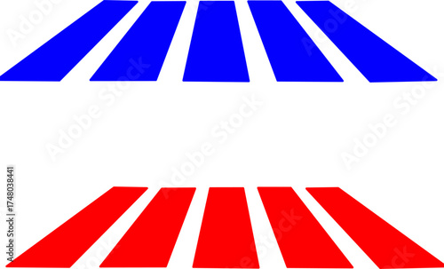 Abstract red and blue geometric stripes design on white background. Modern minimal pattern with perspective lines ideal for graphic design and decoration.