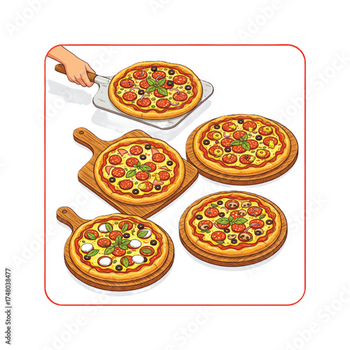 Pizza Feast: Four Different Pizzas with Classic Ingredients