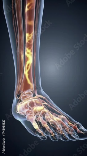 3D animation of peripheral neuropathy, showing damaged nerves in the foot