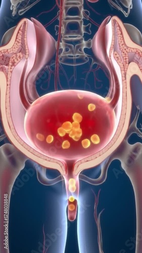 3D medical animation of a urinary tract infection (UTI) in the bladder