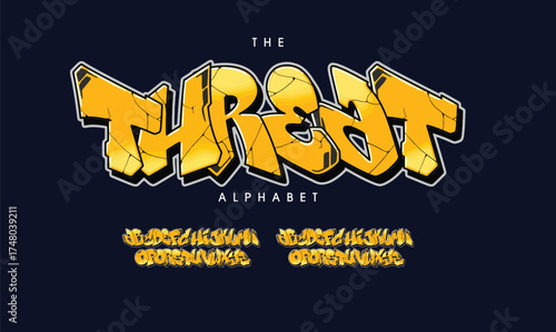 Threat, Colorful graffiti editable text style effect. Vector text effect with paint wall concept.	
