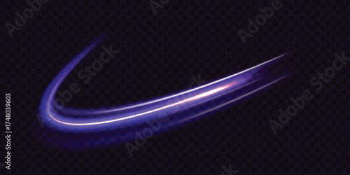 Neon lines of fiolet speed. Dynamic traces of light movement. Light wave of the trace, line of the trace. Futuristic neon light lines. Light movement effect.