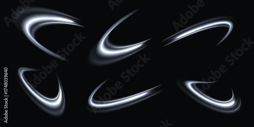 Neon lines of white speed. Dynamic traces of light movement. Light wave of the trace, line of the trace. Futuristic neon light lines. Light movement effect.