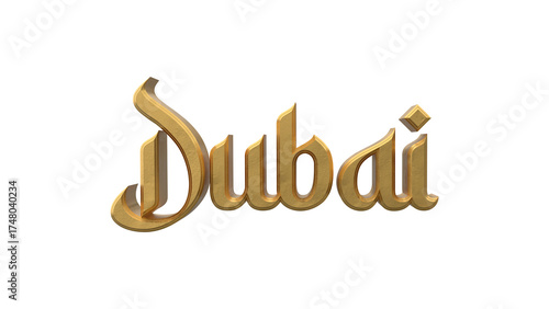 3D Render Text “Dubai” – Golden Arabic Typography on Transparent Background