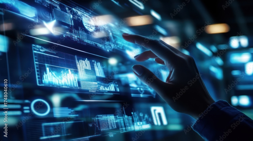 Fototapeta premium Person interacting with futuristic digital interface