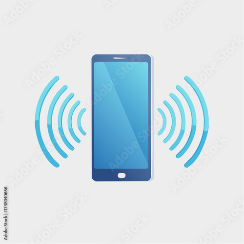 A blue smartphone is depicted with radiating waves emanating from its sides, suggesting an incoming call or notification.