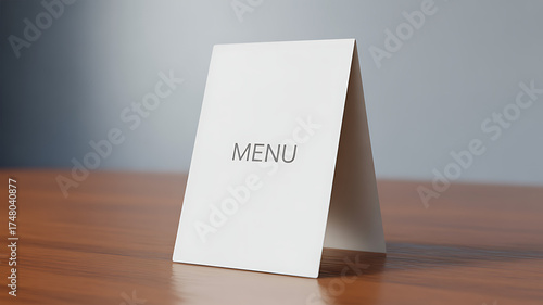 Blank table tent card mockup for restaurant menu promotion and advertising on wooden table background