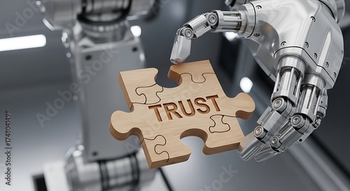 Robot Hand Holding Trust Puzzle Piece Concept