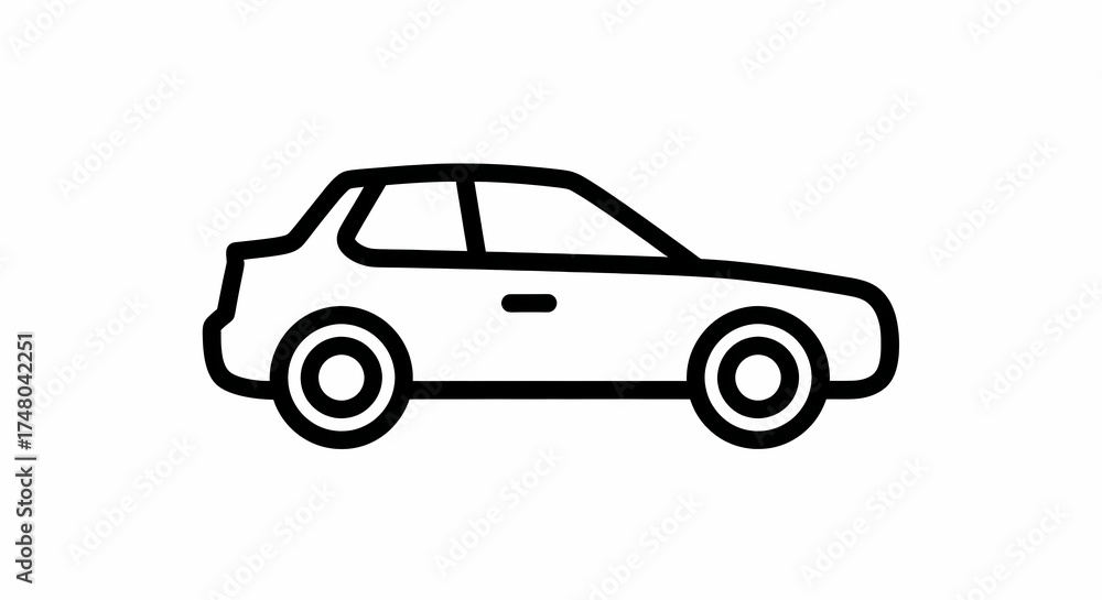 Obraz premium Car Icon Line Art Simple Vehicle Outline Symbol Black White Flat Design