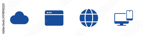 Cloud, website, network, device icon for technology. Solid vector icons.