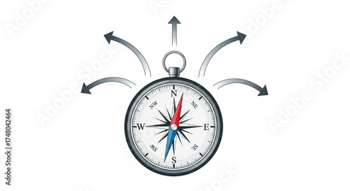 Compass with arrows pointing in different directions, a symbol of guidance and exploration, perfect for travel and navigation