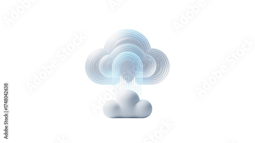 Modern 3D cloud computing concept symbolizing data storage, network connectivity, and information technology solutions for businesses and global communication