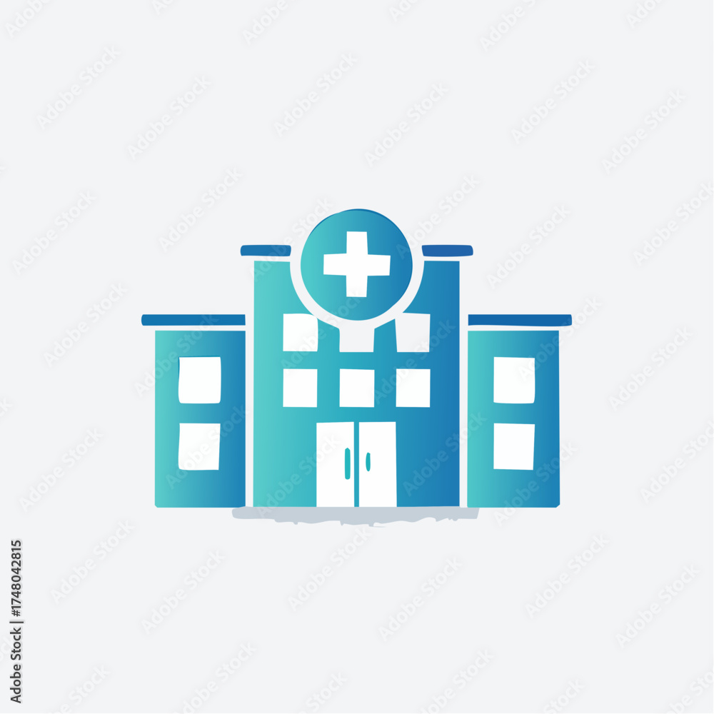 Obraz premium Modern flat design vector illustration of a hospital building icon on a white background.