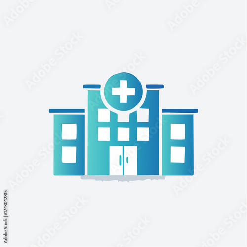Modern flat design vector illustration of a hospital building icon on a white background.