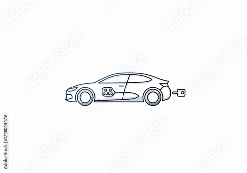 Electric car sharing concept with charging port, featuring user-friendly design elements and modern aesthetics, symbolizing sustainable transportation and shared mobility solutions