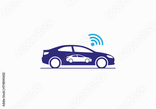 Car sharing concept featuring a modern vehicle with a wireless signal, symbolizing connectivity and innovation in urban transportation solutions for sustainable mobility