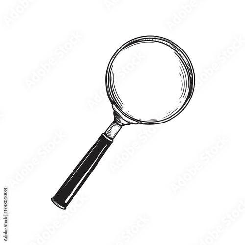 Hand drawn sketch style Magnifying Glass. Vintage retro investigation and detective symbol. Vector illustration isolated on white background.