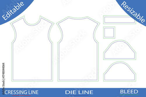 T shirt pattern cutting lines with bleed and resizable text