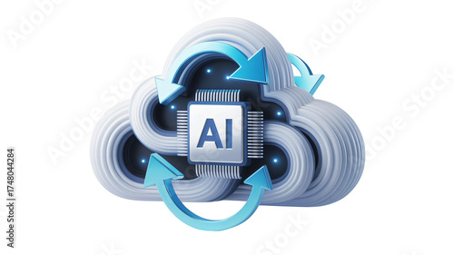 Obraz na płótnie Cloud AI concept: Futuristic digital transformation with data processing, machine learning, and artificial intelligence integration