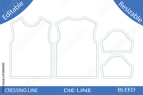 T shirt pattern cutting lines with bleed and resizable text