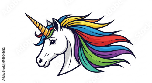 A majestic unicorn, its flowing rainbow mane and golden horn symbolizing magic and fantasy in a whimsical and enchanting design