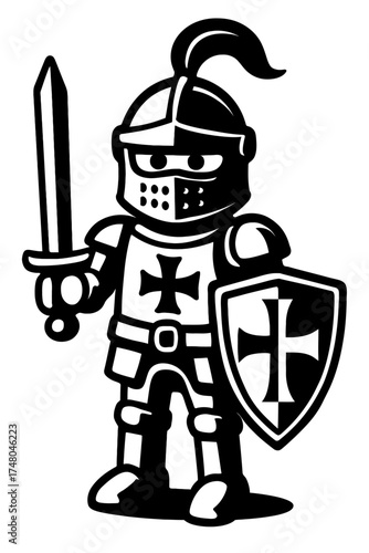 Vector Art of a Medieval Knight with Sword and Shield